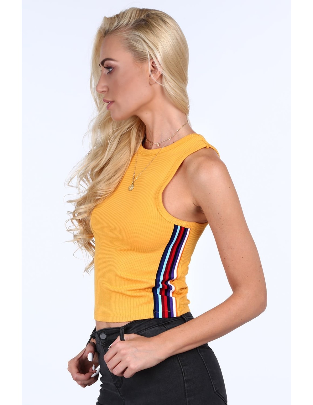 Mustard ribbed top with stripes 0300 - Online store - Boutique